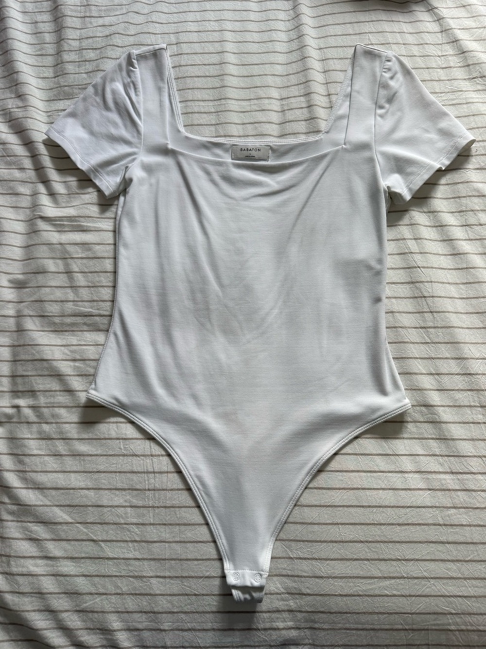 Babaton White Square Neck Short Sleeve Bodysuit
